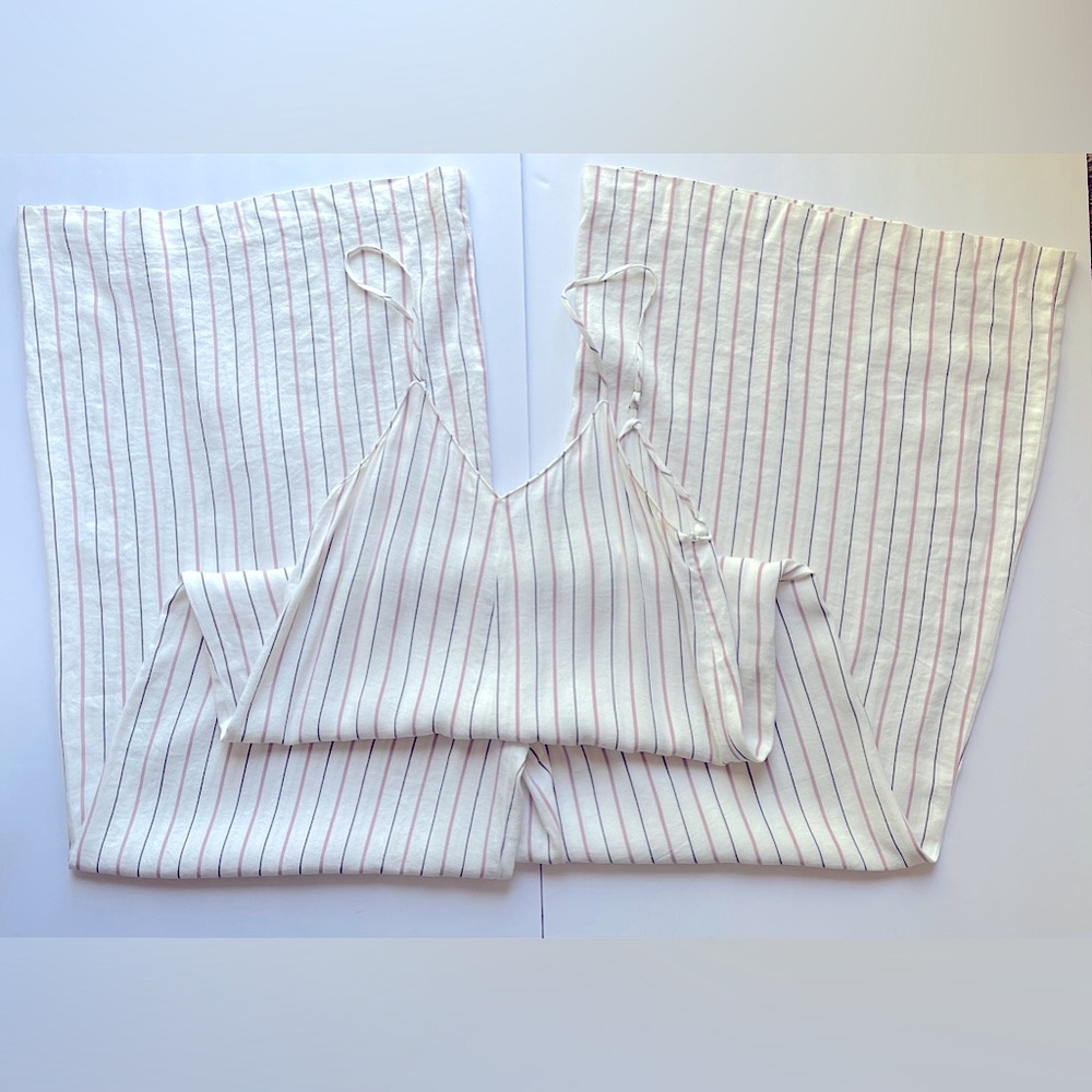 Zara (trf) Collection Linen Blend Super Wide-Leg Loose One Piece Jumpsuit Size 6